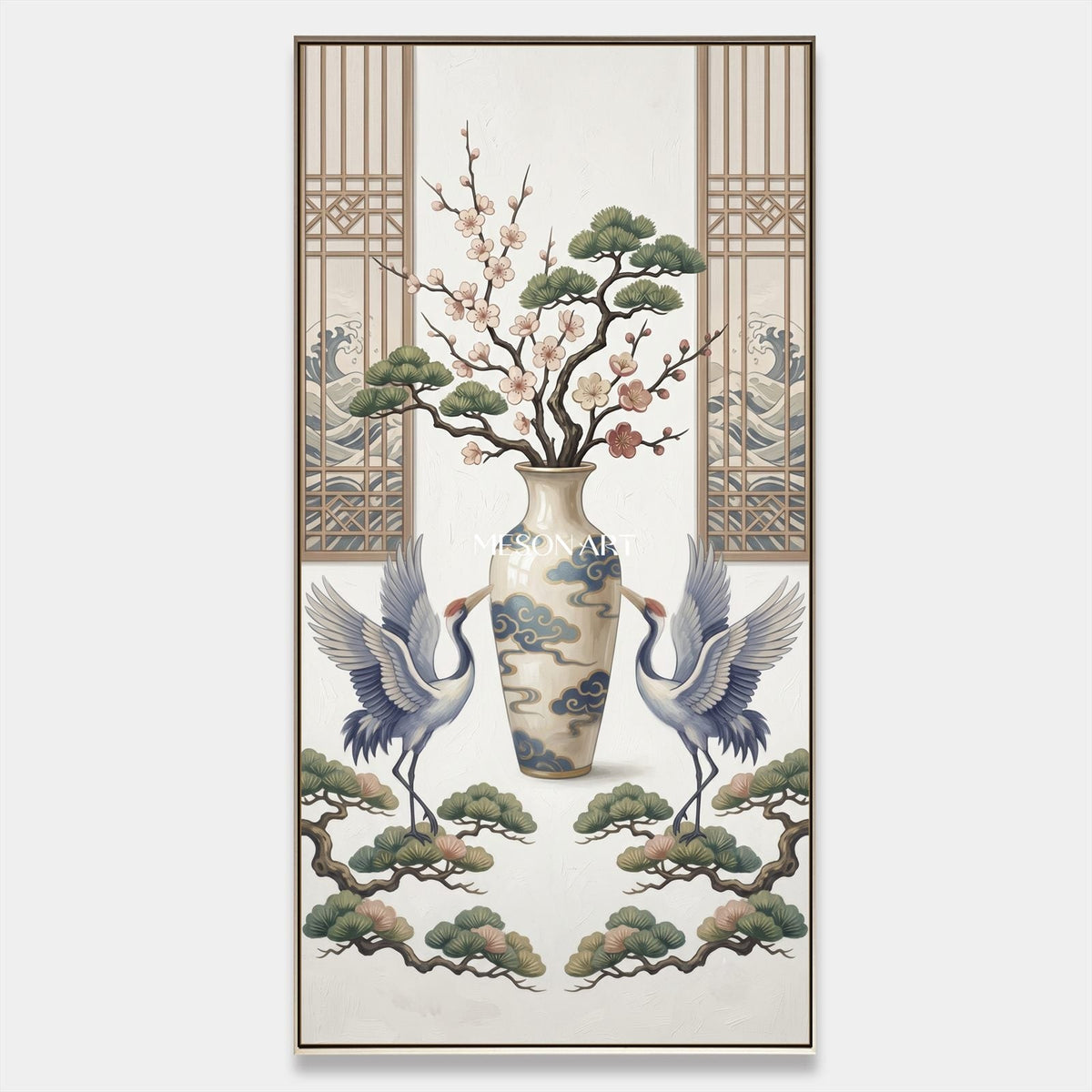 Twin Cranes with Plum Blossom Vase