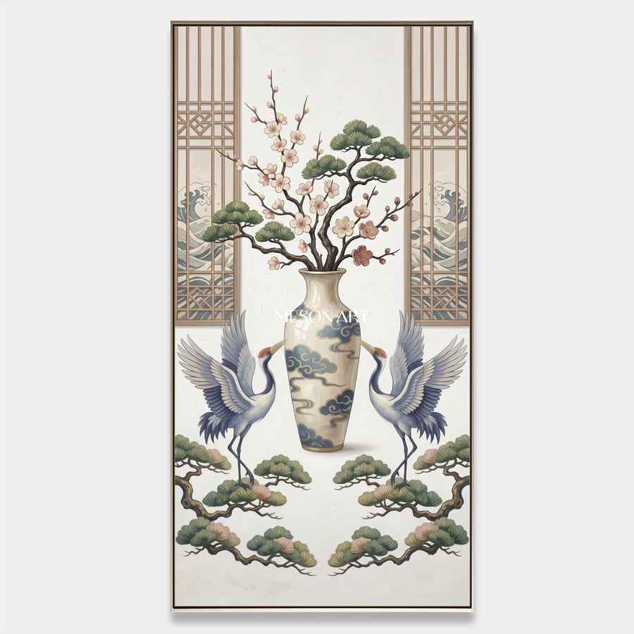 Twin Cranes with Plum Blossom Vase