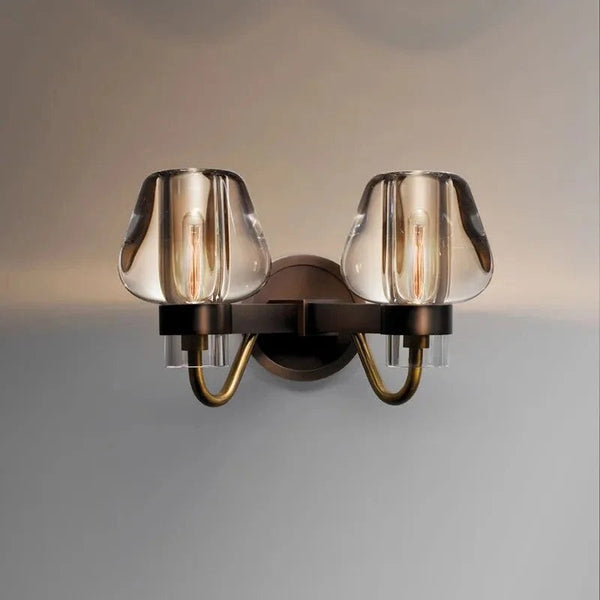 Twin Crystal Shade Brass Wall Sconce