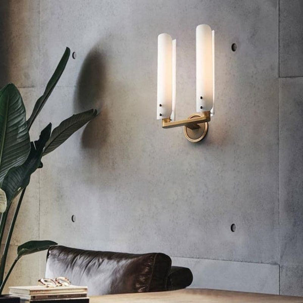 Twin Frosted Glass Shard and Brass Wall Sconce