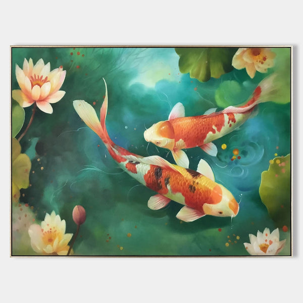 Twin Koi Among Water Lilies