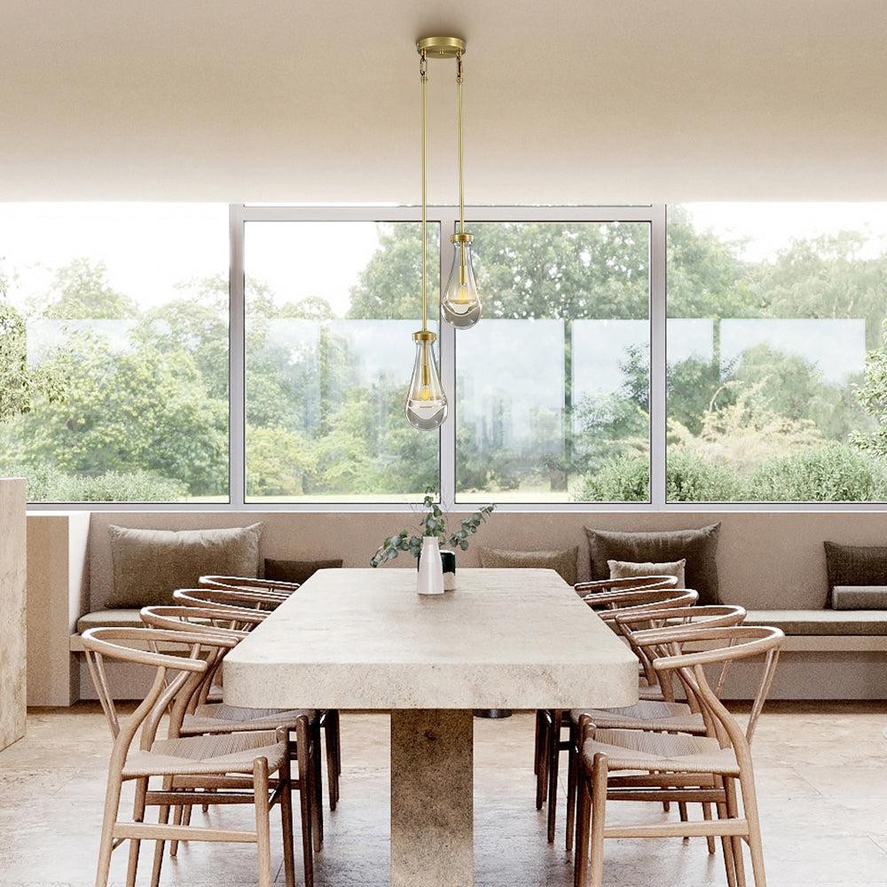 Twin Staggered Blown Glass Drop Chandelier
