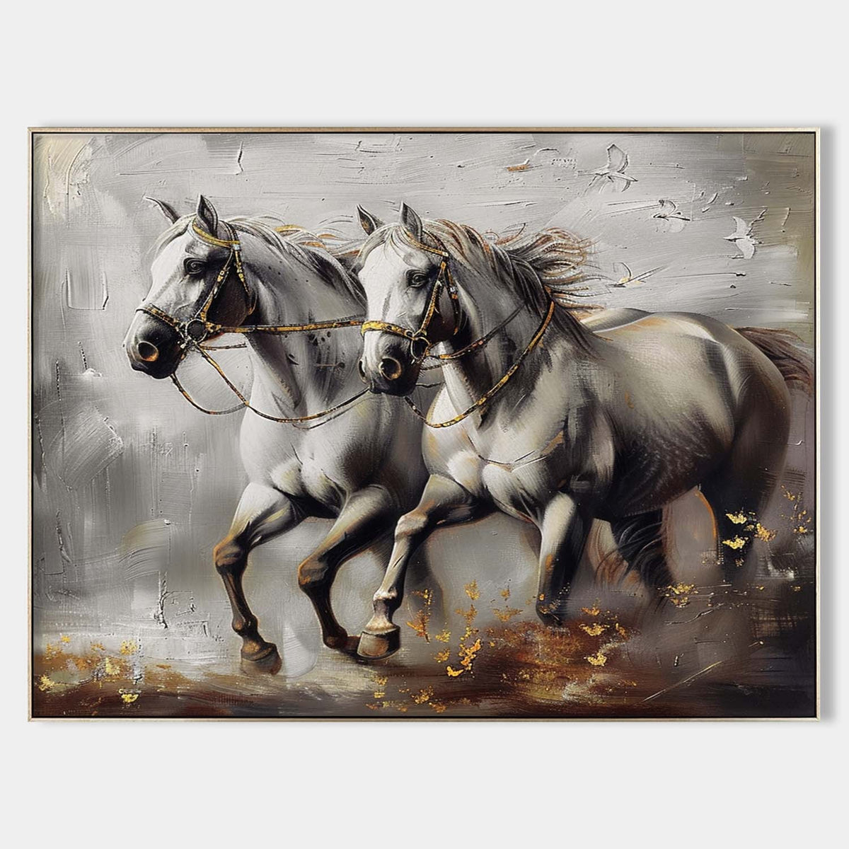 Twin White Horses in Gold Dust