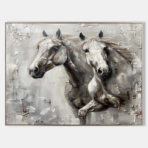 Twin White Horses in Silver Relief