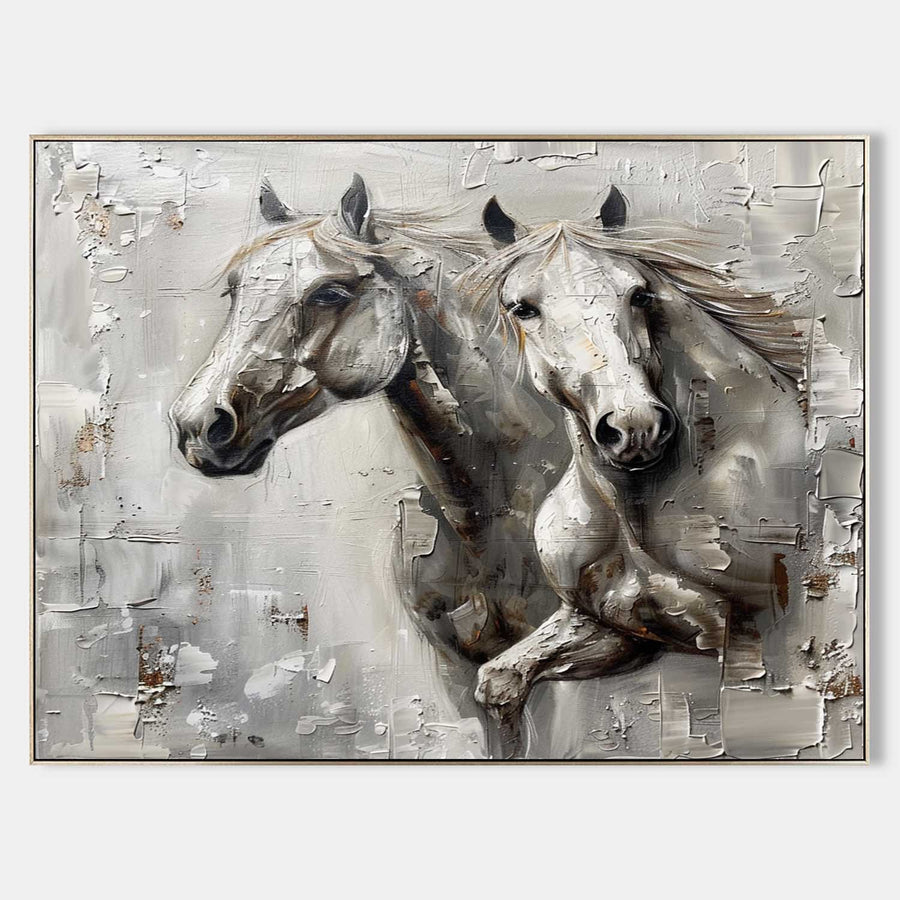 Twin White Horses in Silver Relief