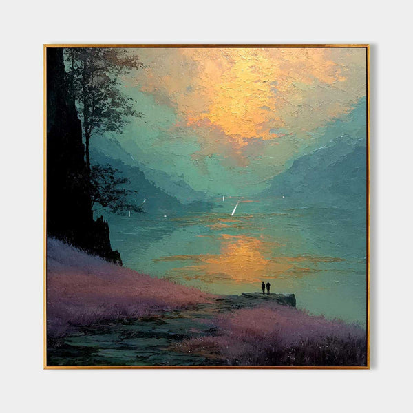 Two Figures at a Glowing Lake