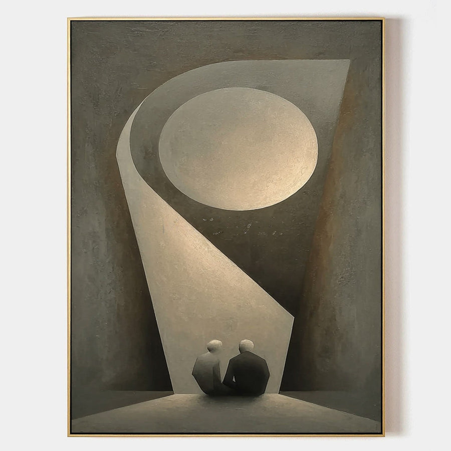 Two Figures Beneath a Pale Moon
