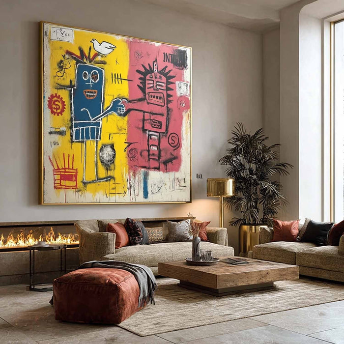 Two Figures in Yellow and Pink