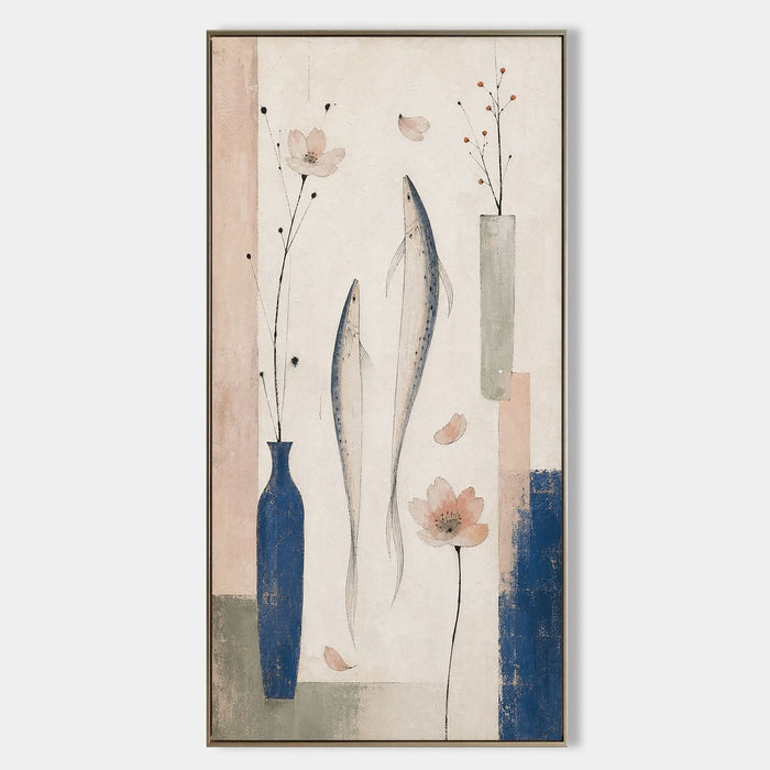 Two Fish Among Blue Vases