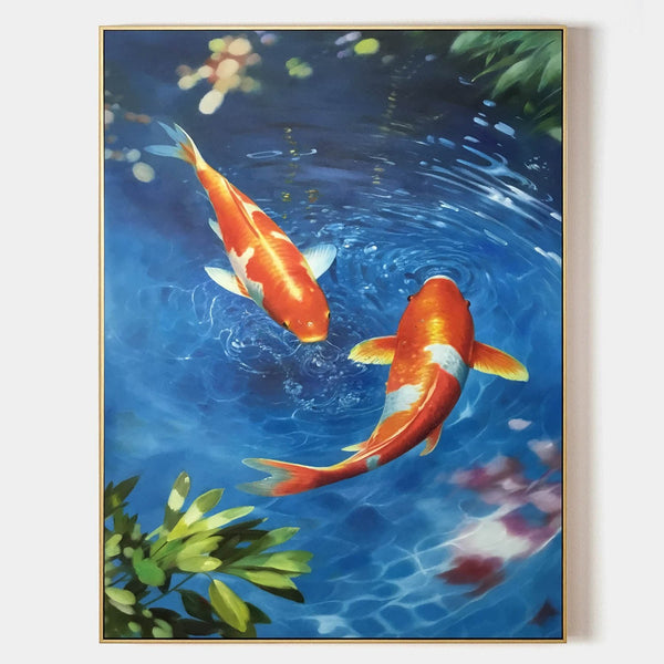 Two Koi in Rippling Blue Pond