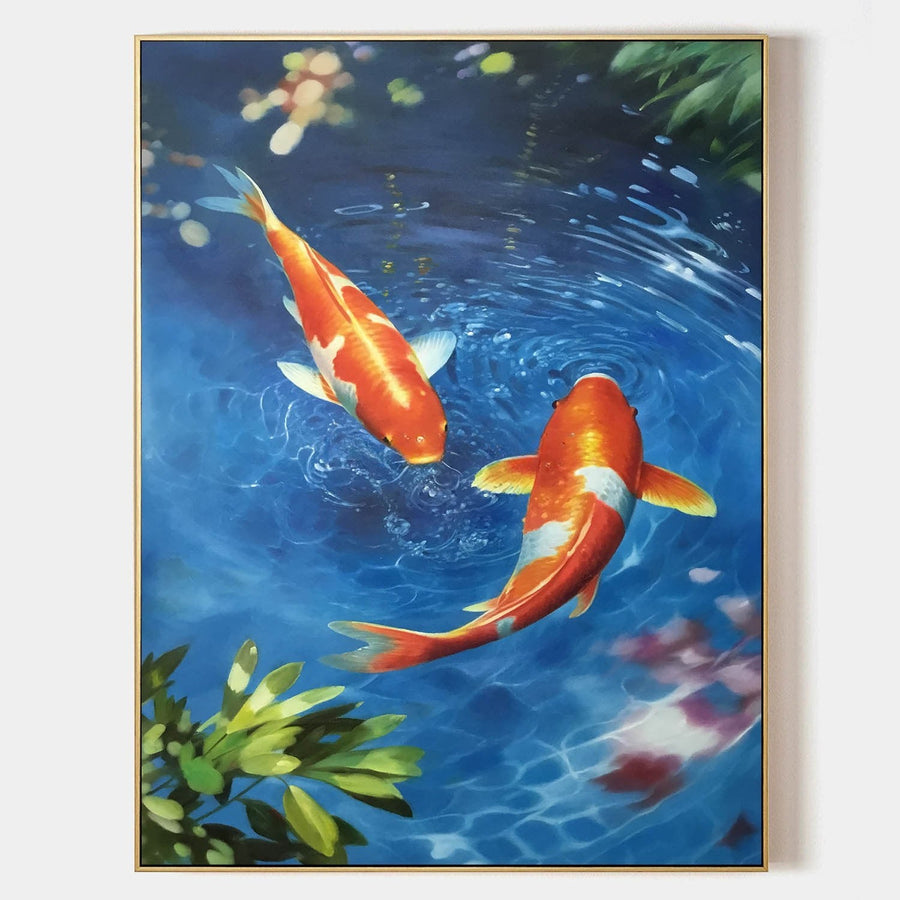 Two Koi in Rippling Blue Pond