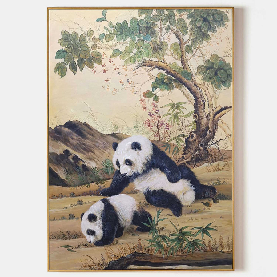 Two Panda Cubs Beneath the Tree