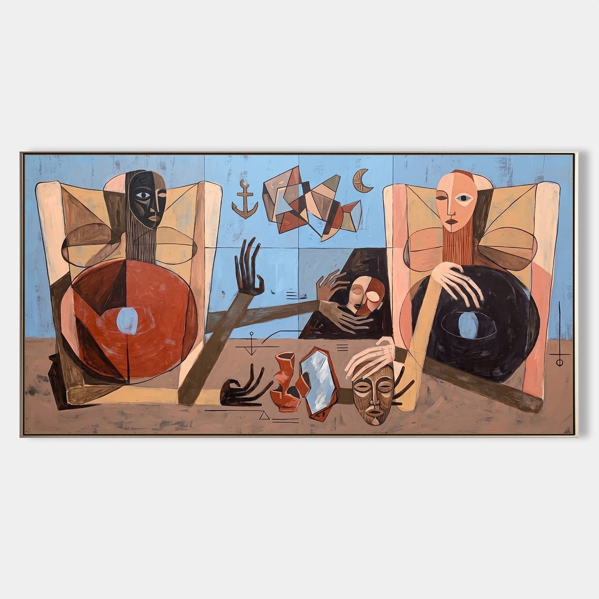 Two Seated Figures in Cubist Dialogue