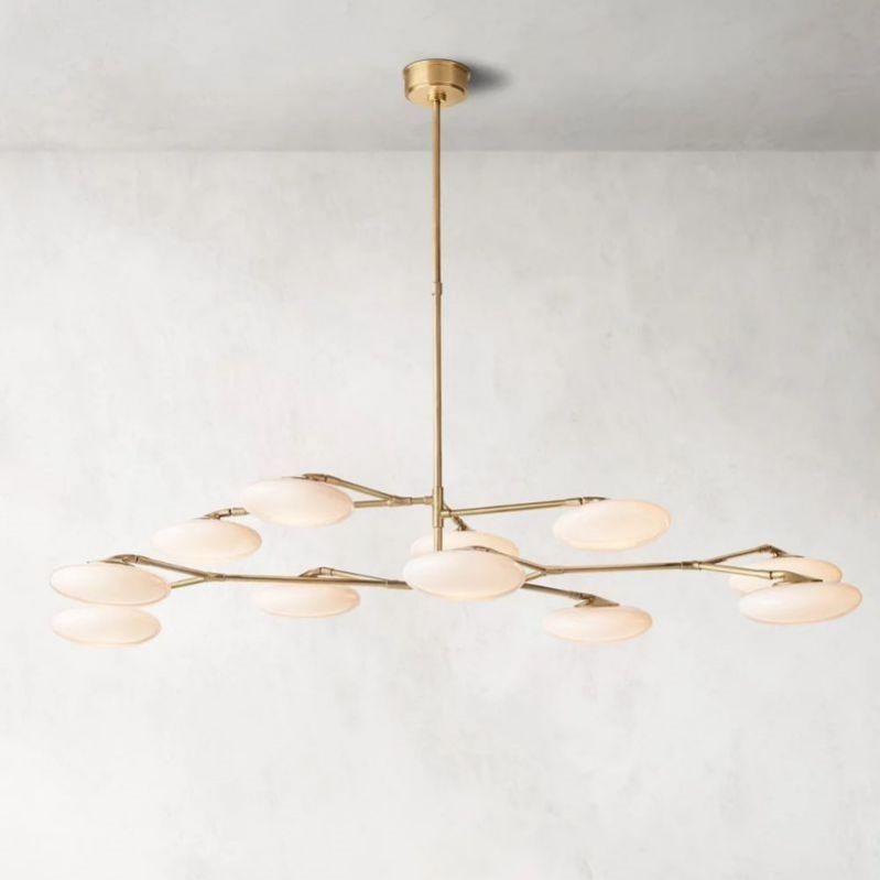 Two-Tier Brass and White Glass Cluster Chandelier