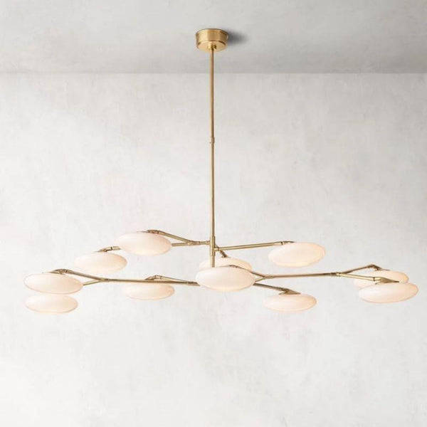 Two-Tier Brass and White Glass Cluster Chandelier