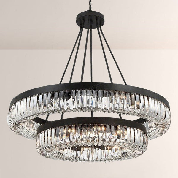 Two Tier Bronze and Crystal Candelabra Chandelier
