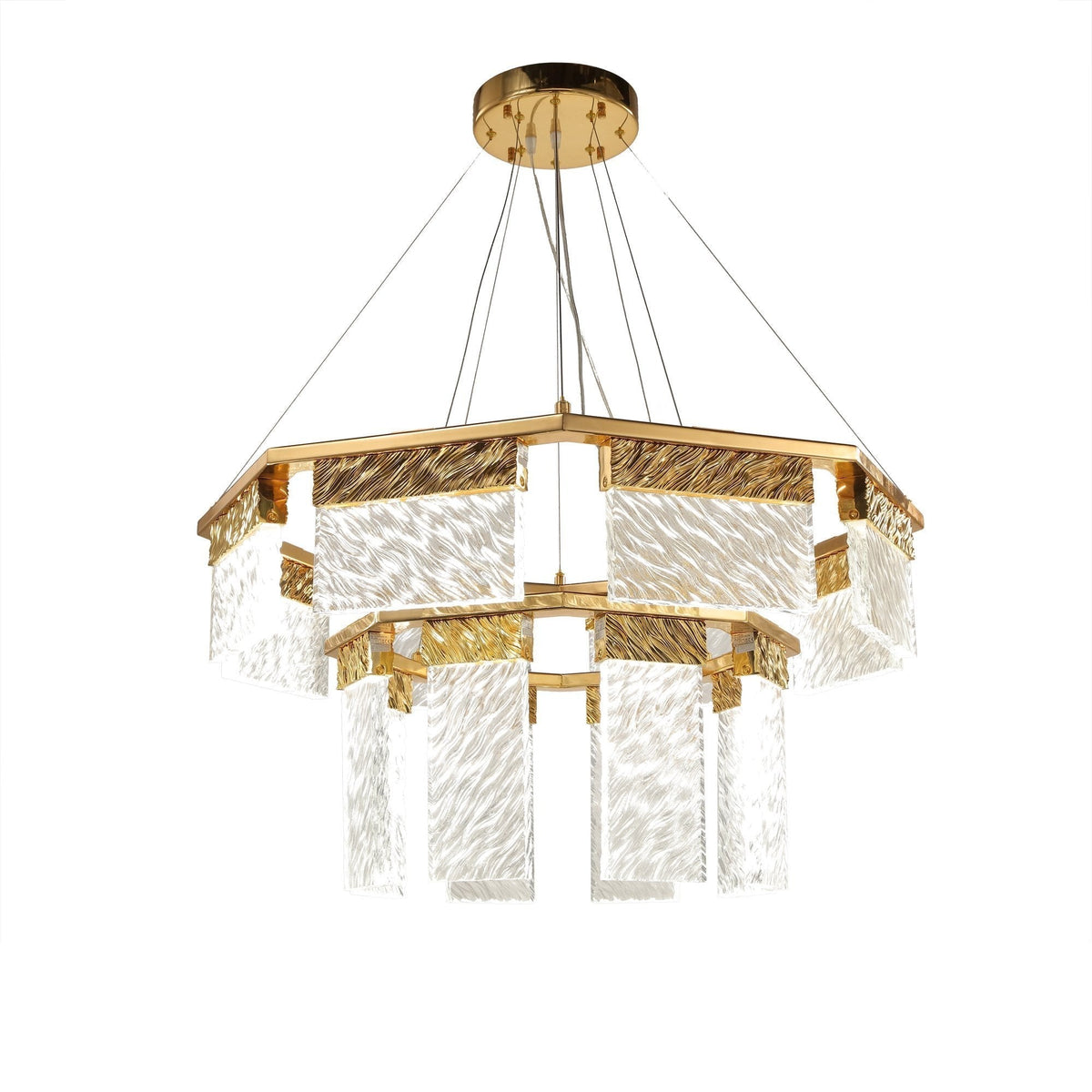 Two Tier Clear Crystal and Brass Round Chandelier