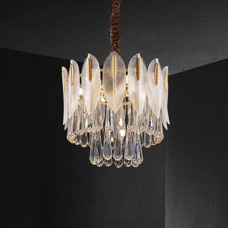 Two Tier Cut Crystal and Brass Chandelier
