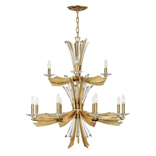 Two Tier Faceted Crystal Sphere Brass Chandelier