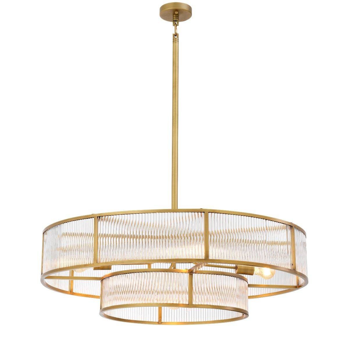 Two Tier Glass Rod Antique Brass Chandelier