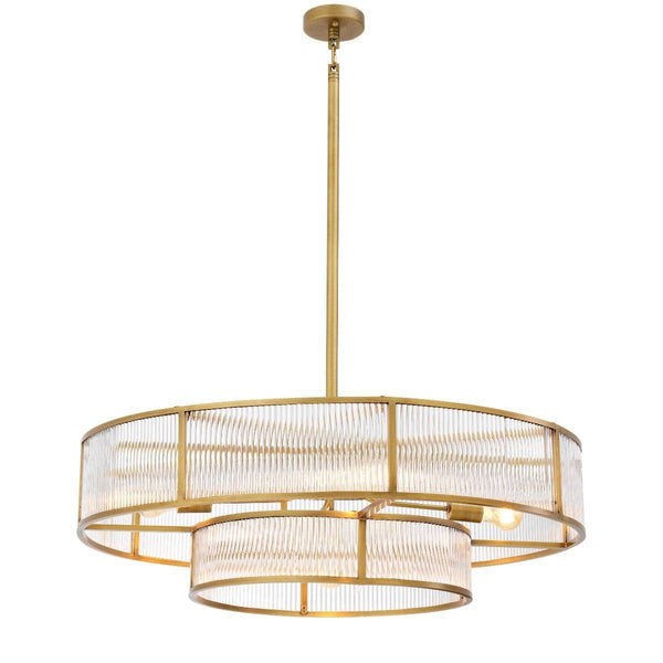 Two Tier Glass Rod Antique Brass Chandelier