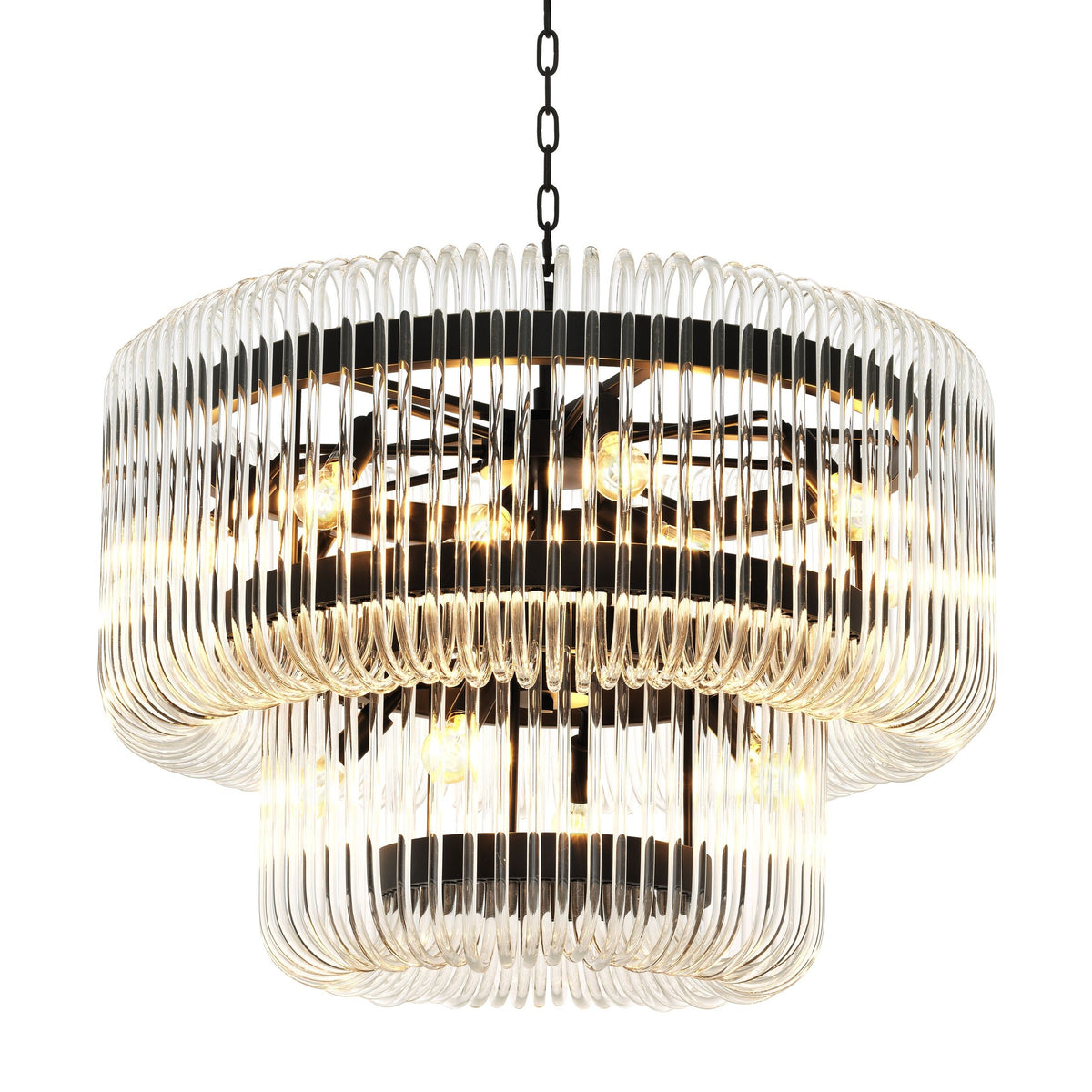 Two-Tier Glass Rod Ring Chandelier in Dark Bronze