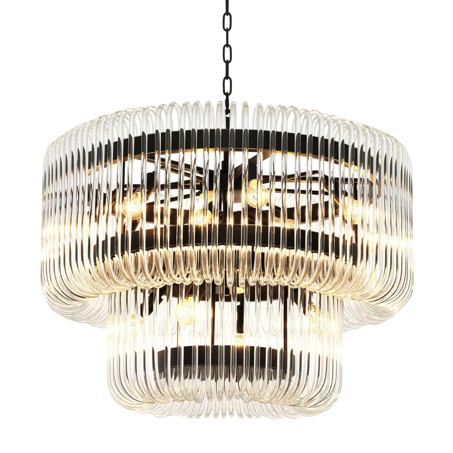 Two-Tier Glass Rod Ring Chandelier in Dark Bronze