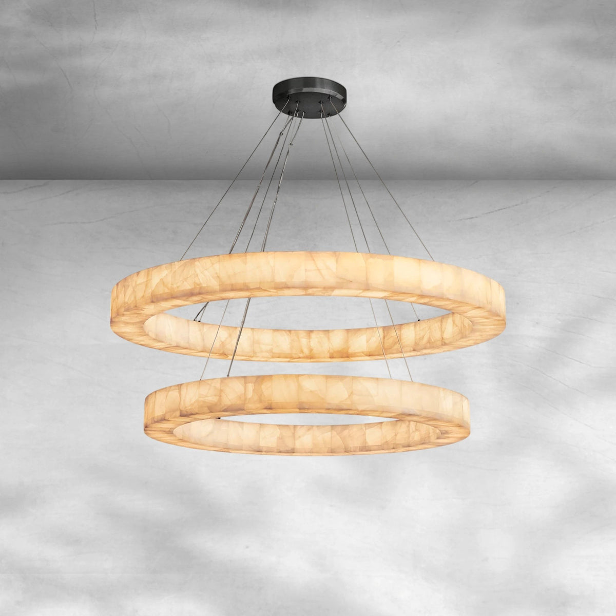 Two Tier Glowing Calcite Ring Chandelier