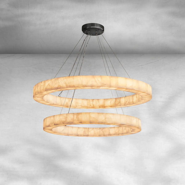 Two Tier Glowing Calcite Ring Chandelier
