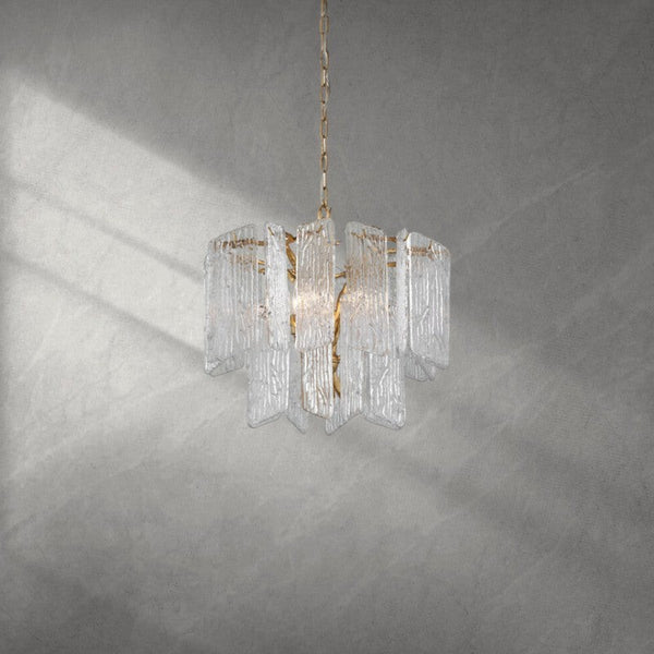 Two Tier Gold Iron and Frosted Glass Chandelier