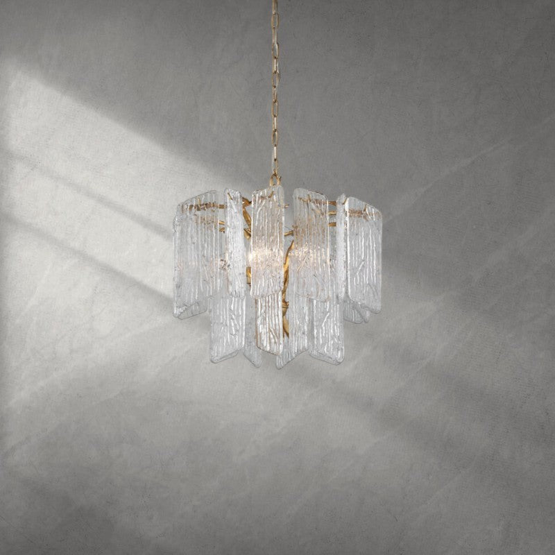 Two Tier Gold Iron and Frosted Glass Chandelier