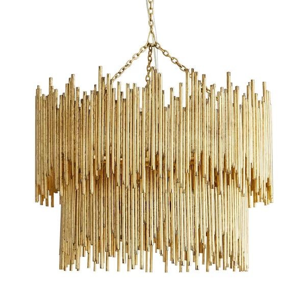 Two-Tier Gold Metal Faceted Crystal Sphere Chandelier