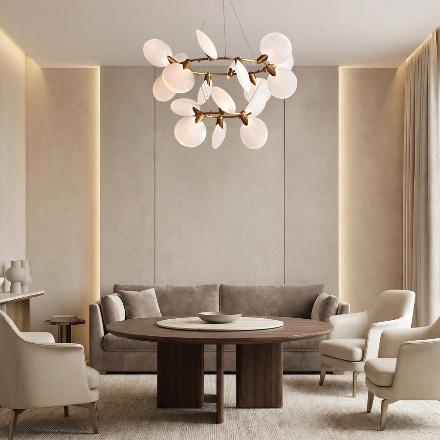 Two-Tier Hand-Blown Glass Disc Brass Chandelier