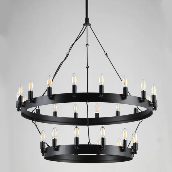 Two-Tier Matte Black Angle Iron Ring Chandelier