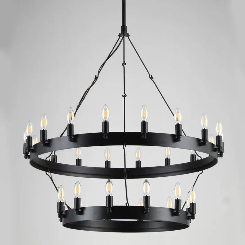 Two-Tier Matte Black Angle Iron Ring Chandelier