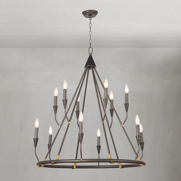 Two Tier Open Blackened Steel Ring Chandelier