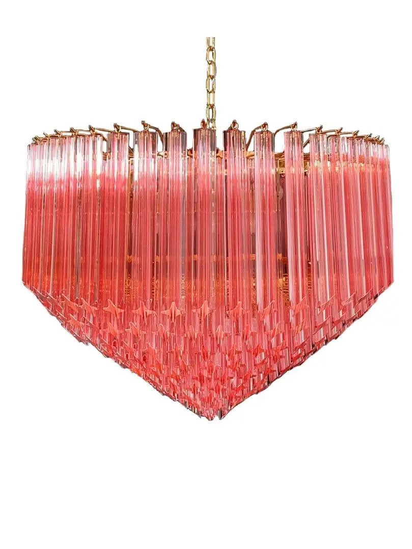 Two Tier Pink Glass Prism Cluster Chandelier