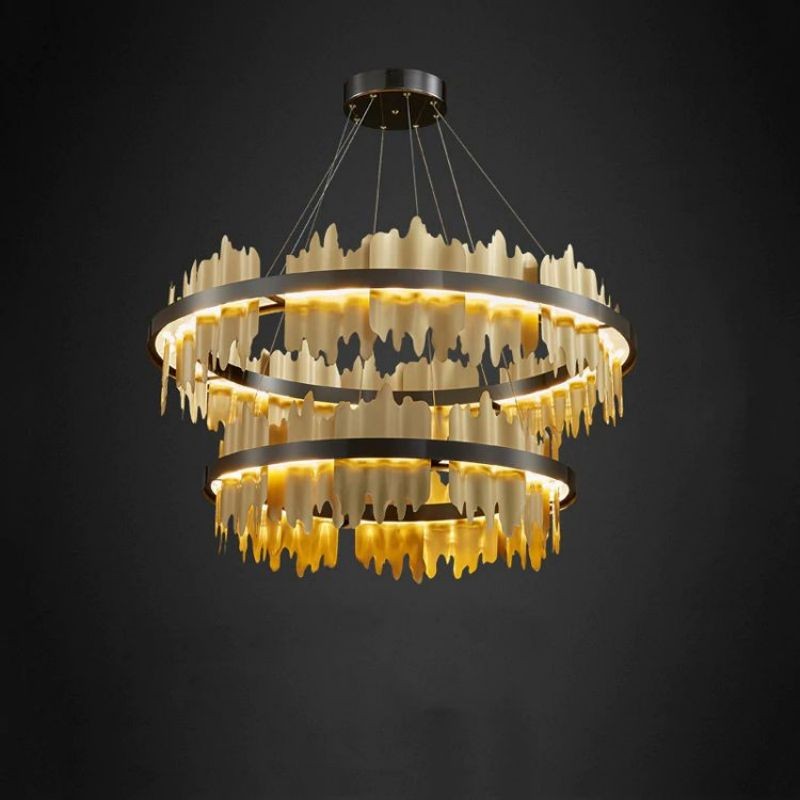 Two Tier Polished Copper and Steel Ring Chandelier