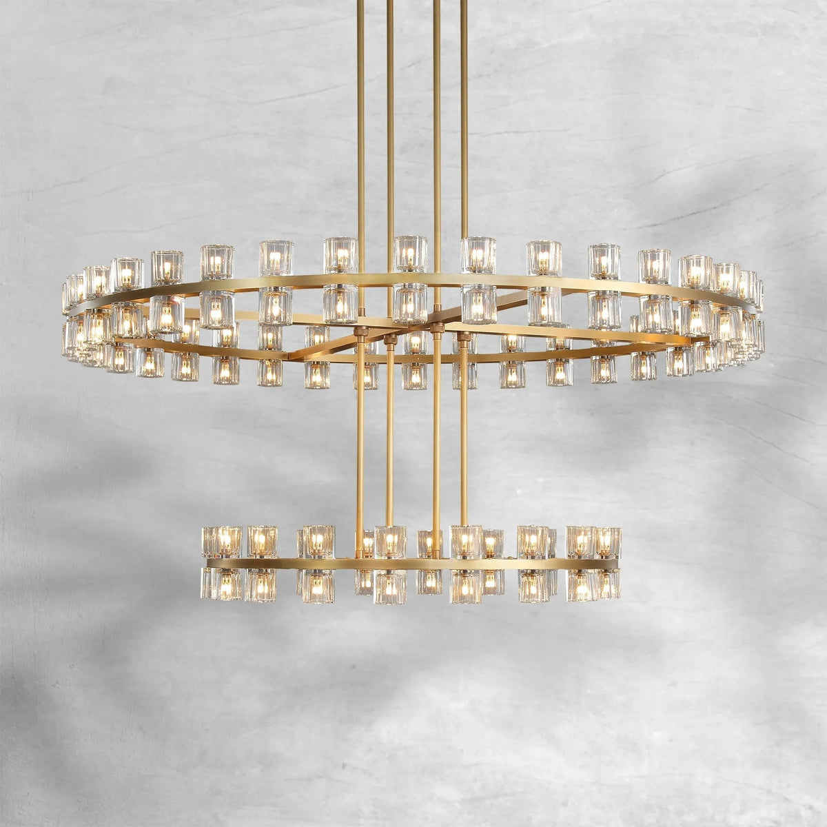 Two-Tier Ring Chandelier with Faceted Glass Prisms