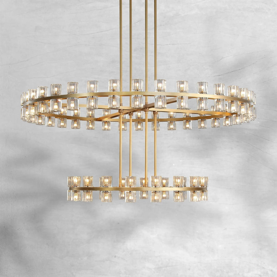 Two-Tier Ring Chandelier with Faceted Glass Prisms