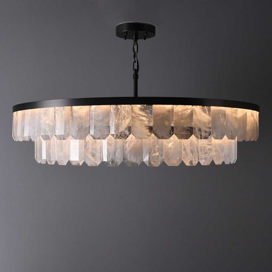 Two-Tier Rock Crystal and Steel Chandelier