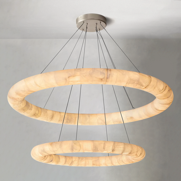 Two-Tier Round Crystal and Brass Ring Chandelier