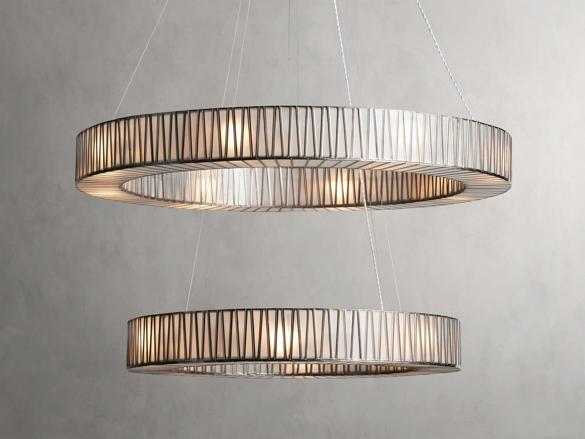 Two-Tier Round Glass and Antiqued Brass Chandelier