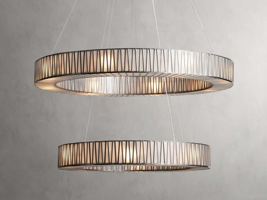 Two-Tier Round Glass and Antiqued Brass Chandelier