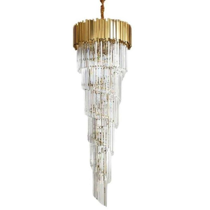 Two Tier Round Polished Steel Crystal Chandelier