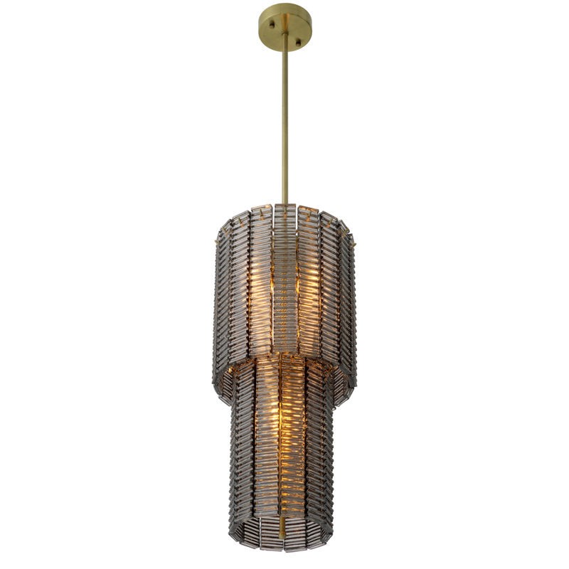 Two Tier Smoke Glass and Brushed Brass Chandelier