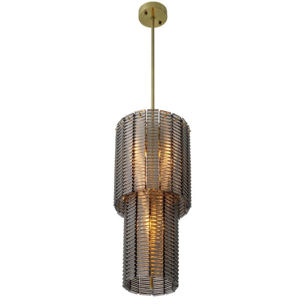 Two Tier Smoke Glass and Brushed Brass Chandelier