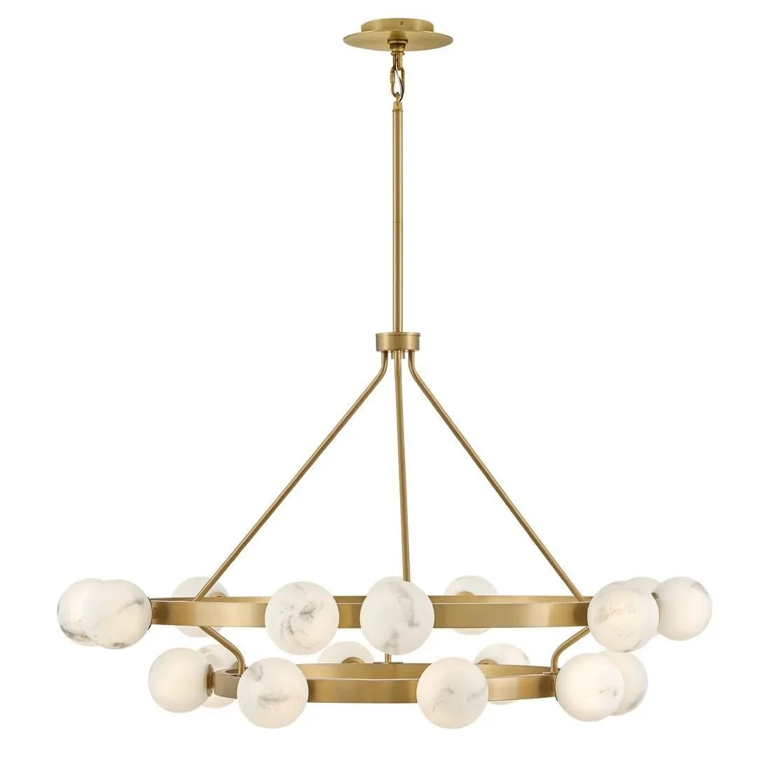 Two Tier Swirled Glass Globe Brass Chandelier