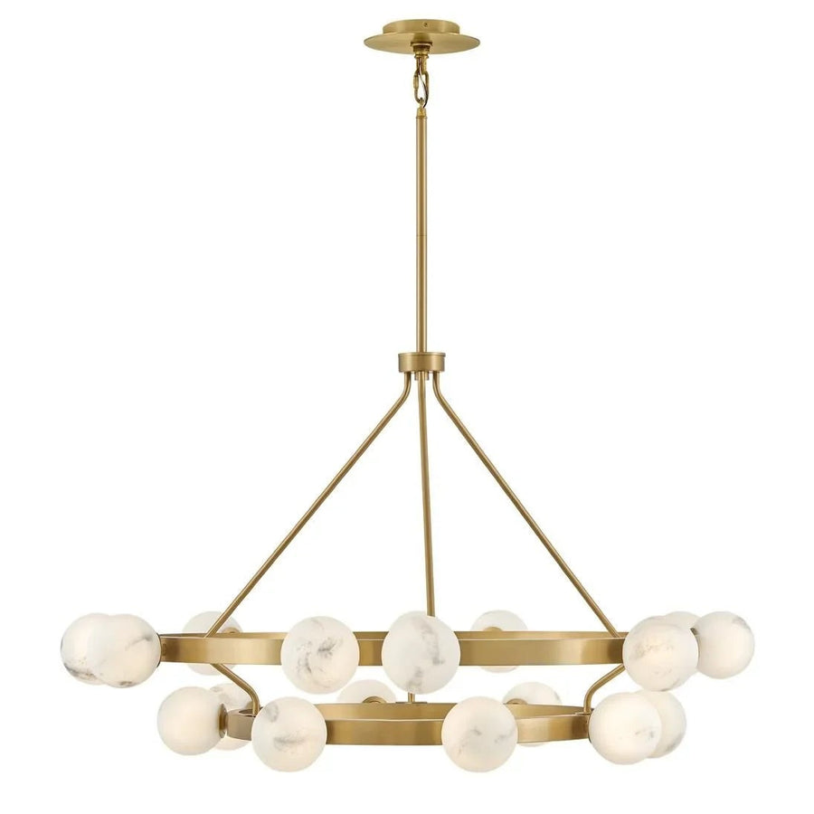 Two Tier Swirled Glass Globe Brass Chandelier