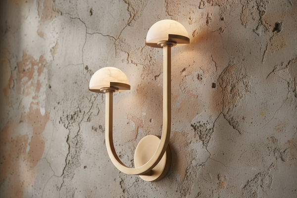 U-Shaped Brass Arm Alabaster Dome Wall Sconce
